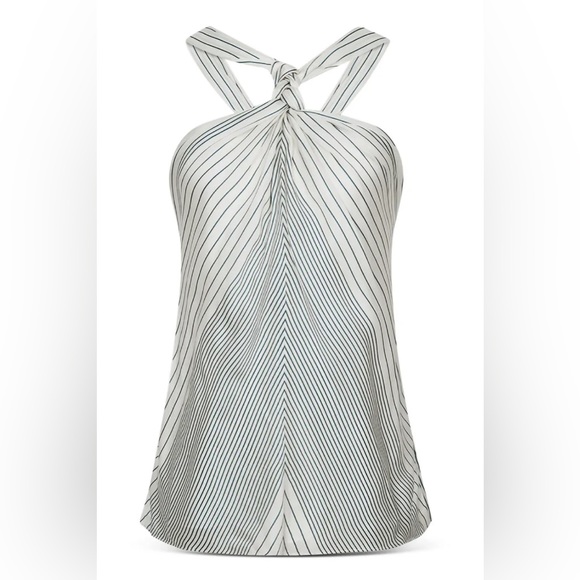 NWT Reiss Brianna Ivory and Dark Green Striped Halter Style Tank Top Size 10 - Picture 2 of 10